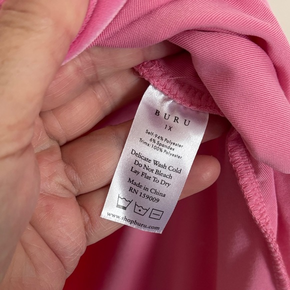 BURU LADIES PINK VELOUR BLACK WHITE STRIPES V NECK DRESS-1X - Picture 6 of 9